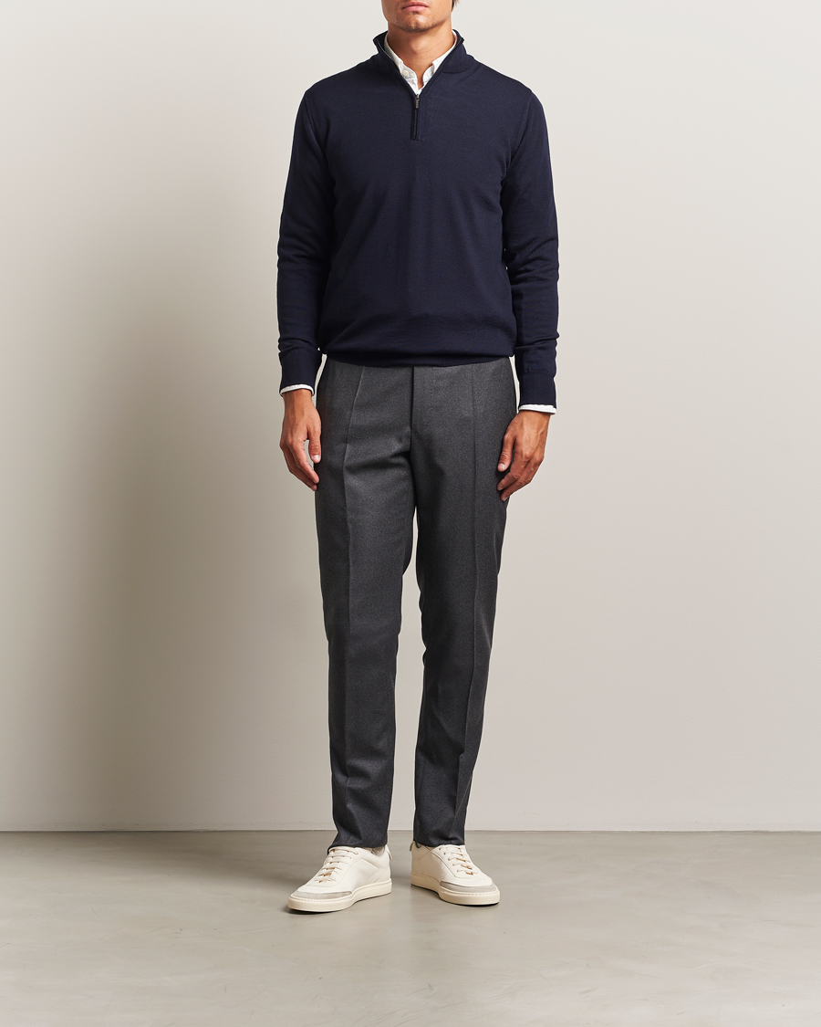 Uomini | Maglieria | Morgano | Extra Fine Merino Wool Half-Zip Navy