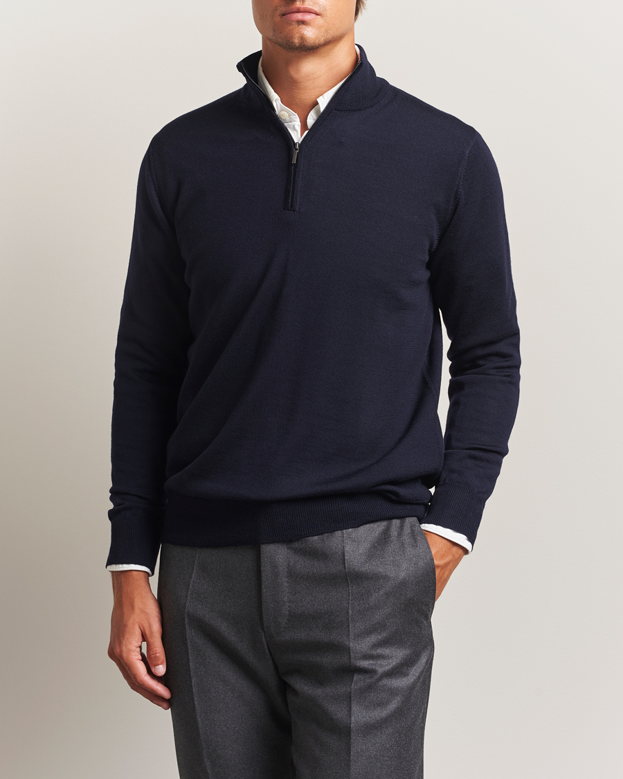 Uomini | Maglieria | Morgano | Extra Fine Merino Wool Half-Zip Navy