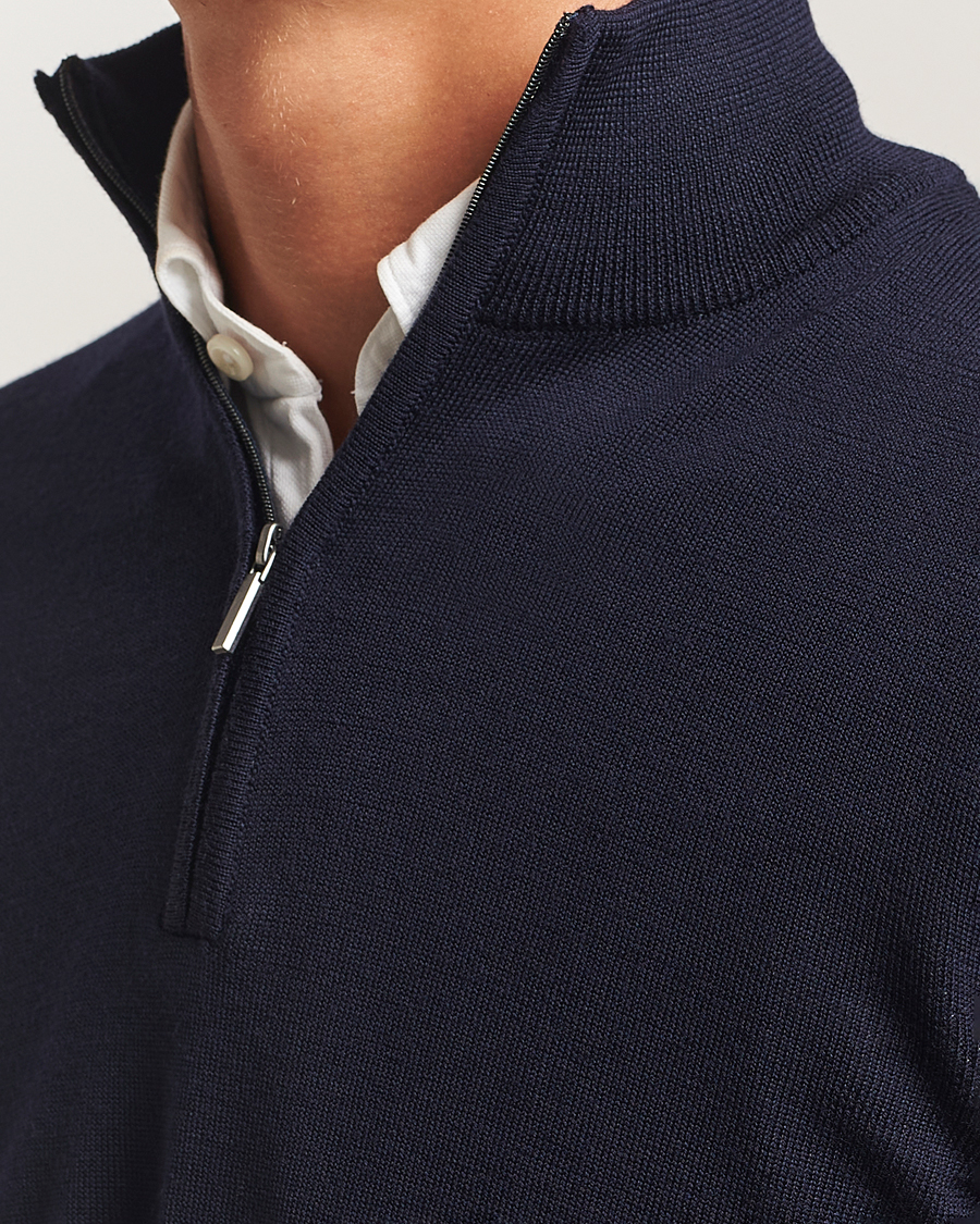 Uomini | Maglieria | Morgano | Extra Fine Merino Wool Half-Zip Navy