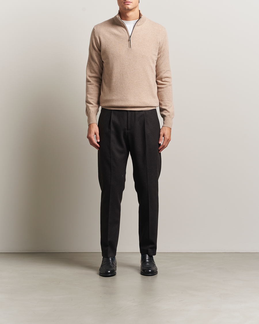 Uomini | Maglieria | Morgano | Wool/Cashmere Half-Zip Beige