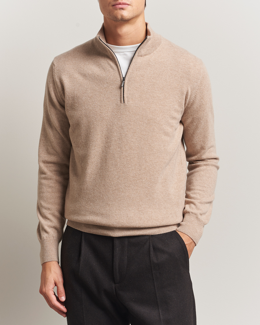 Uomini | Maglieria | Morgano | Wool/Cashmere Half-Zip Beige