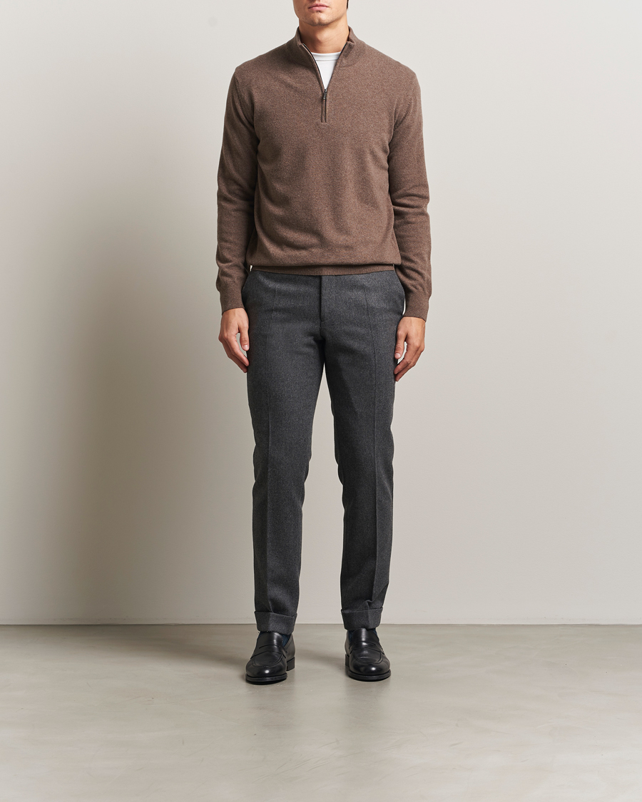 Uomini | Maglieria | Morgano | Wool/Cashmere Half-Zip Brown