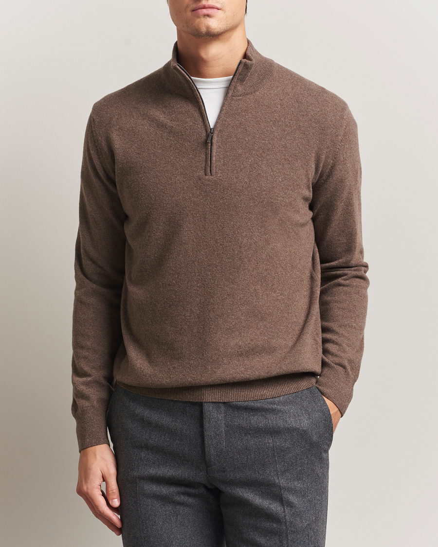 Uomini | Maglieria | Morgano | Wool/Cashmere Half-Zip Brown