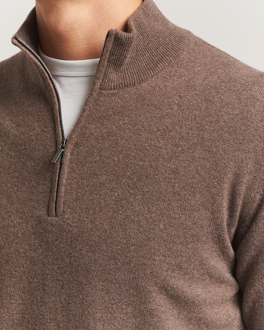 Uomini | Maglieria | Morgano | Wool/Cashmere Half-Zip Brown