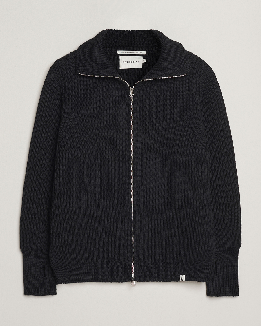 Uomini | Maglieria | Peregrine | Fisherman Merino Zip Cardigan Black