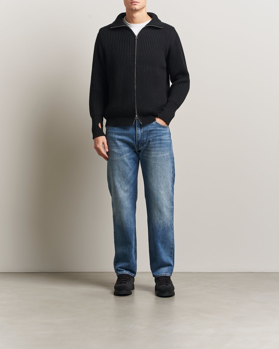 Uomini | Maglieria | Peregrine | Fisherman Merino Zip Cardigan Black