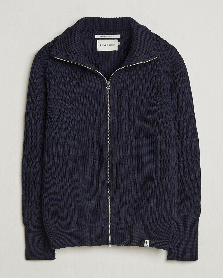 Uomini | Maglieria | Peregrine | Fisherman Merino Zip Cardigan Navy