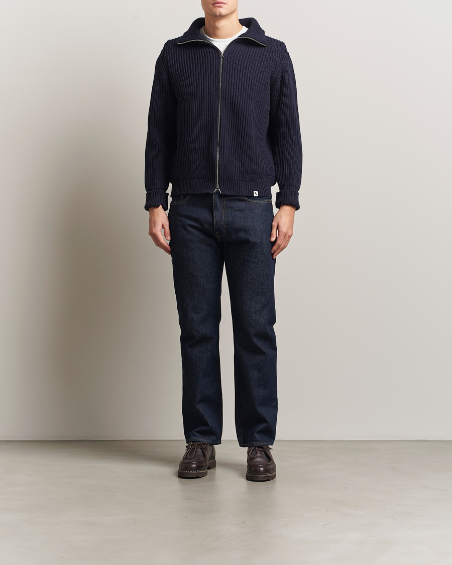 Uomini | Maglieria | Peregrine | Fisherman Merino Zip Cardigan Navy