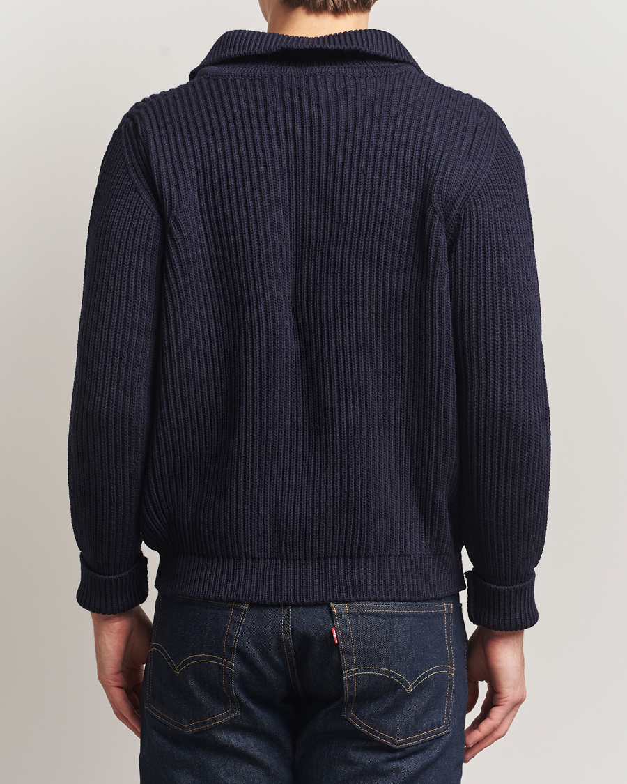 Uomini | Maglieria | Peregrine | Fisherman Merino Zip Cardigan Navy