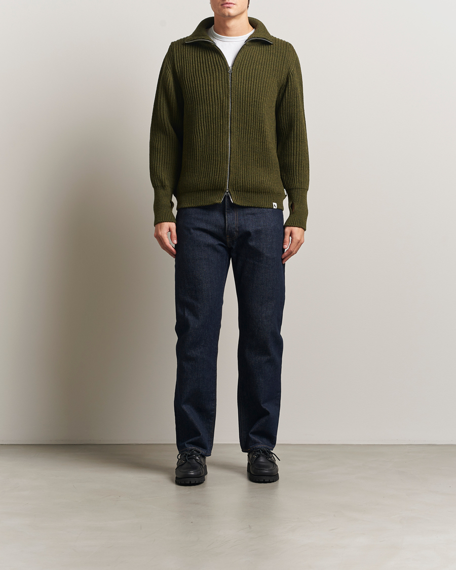 Uomini | Maglieria | Peregrine | Fisherman Merino Zip Cardigan Olive