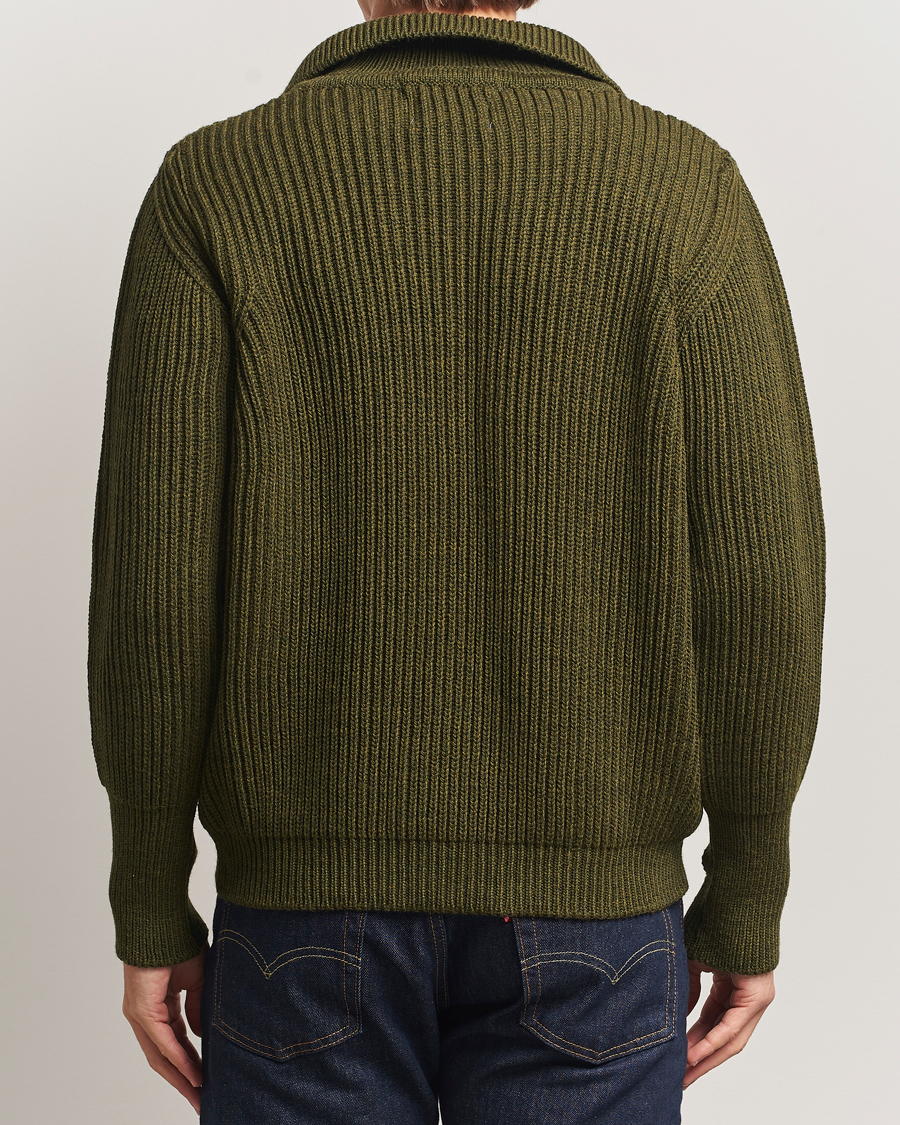 Uomini | Maglieria | Peregrine | Fisherman Merino Zip Cardigan Olive