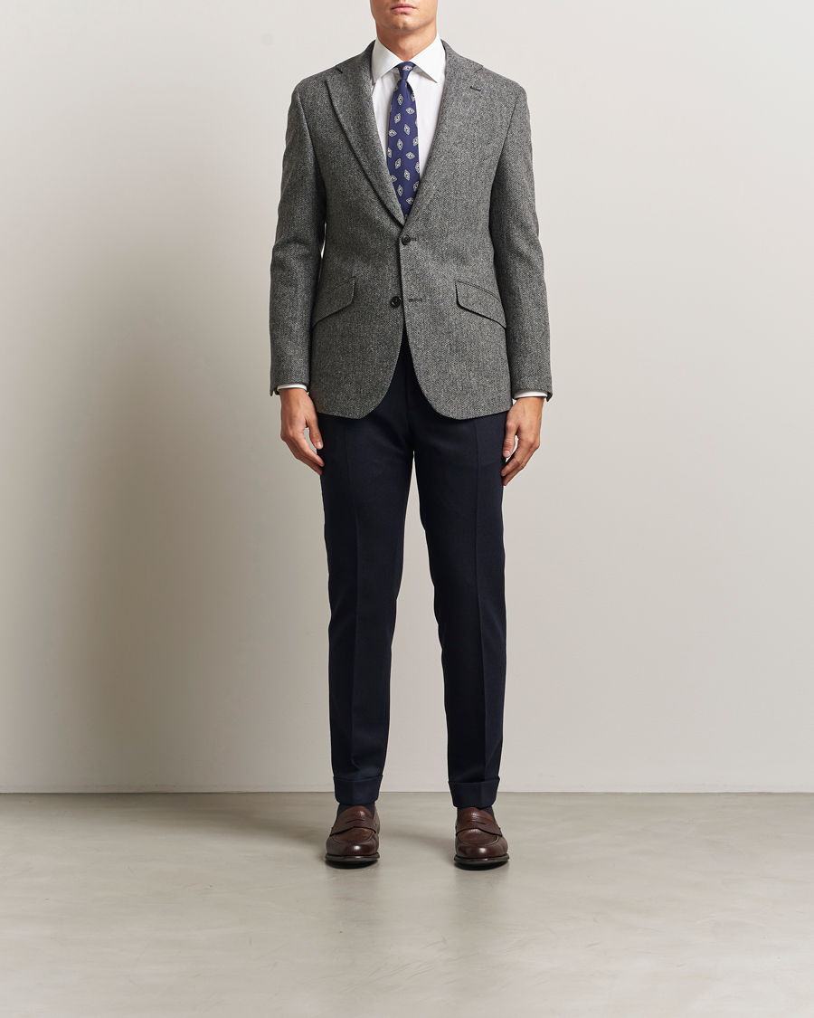 Uomini | Blazers | Walker Slater | Edward Lambswool Herringbone Blazer Dark Grey