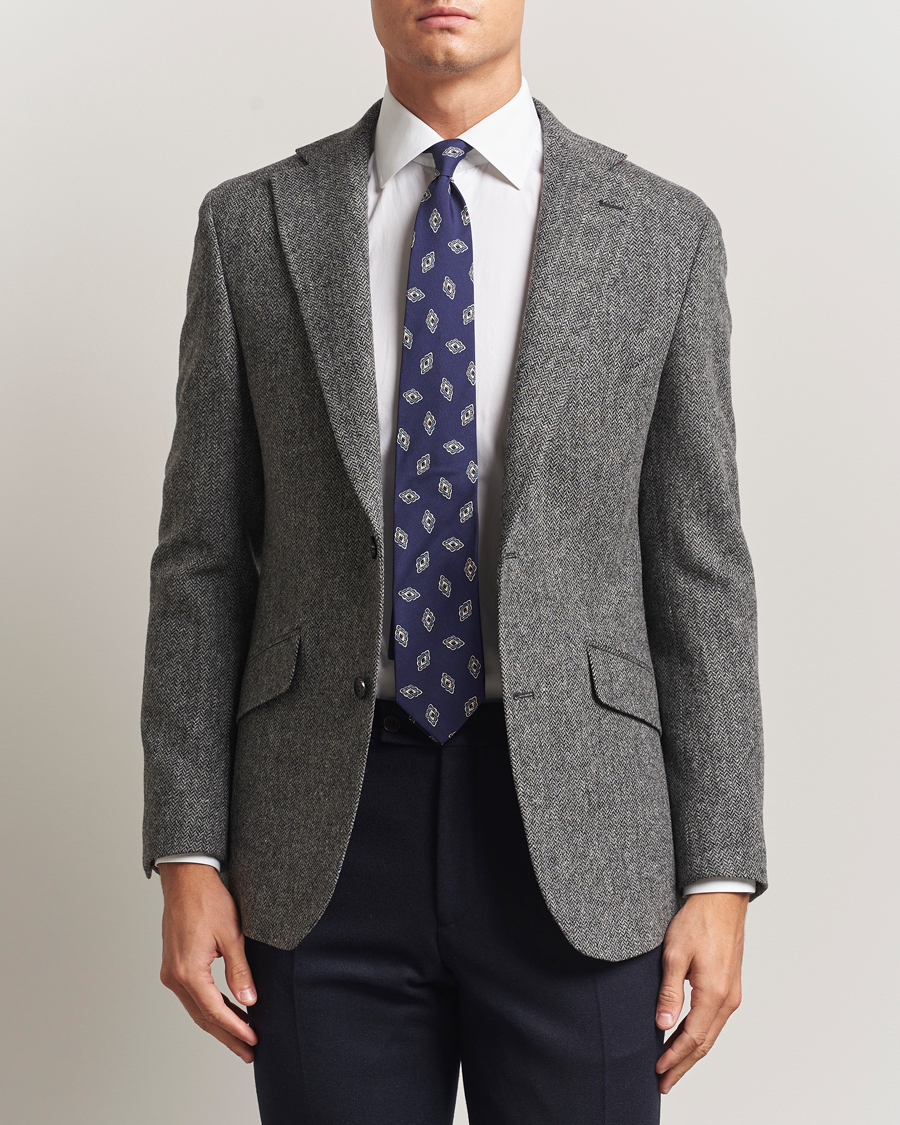 Uomini | Blazers | Walker Slater | Edward Lambswool Herringbone Blazer Dark Grey