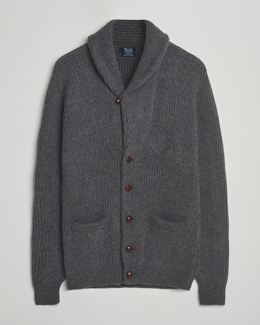 Uomini | Maglieria | William Lockie | Windsor Geelong Lambswool Shawl Cardigan Grey