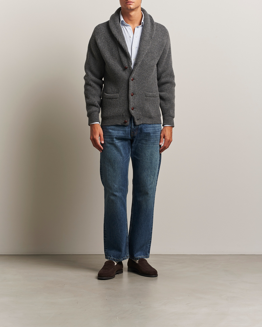Uomini | Maglieria | William Lockie | Windsor Geelong Lambswool Shawl Cardigan Grey