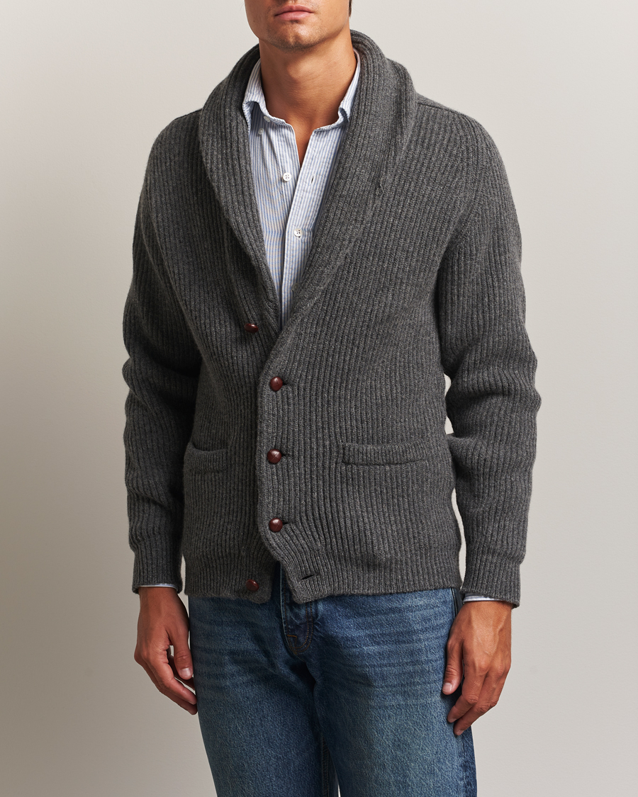 Uomini | Maglieria | William Lockie | Windsor Geelong Lambswool Shawl Cardigan Grey