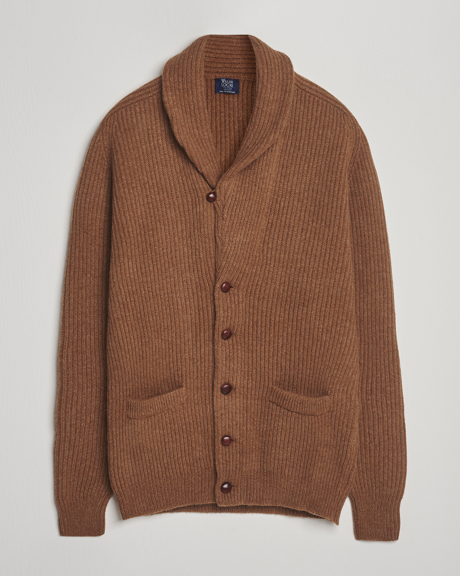 Uomini | Maglieria | William Lockie | Windsor Geelong Lambswool Shawl Cardigan Brown