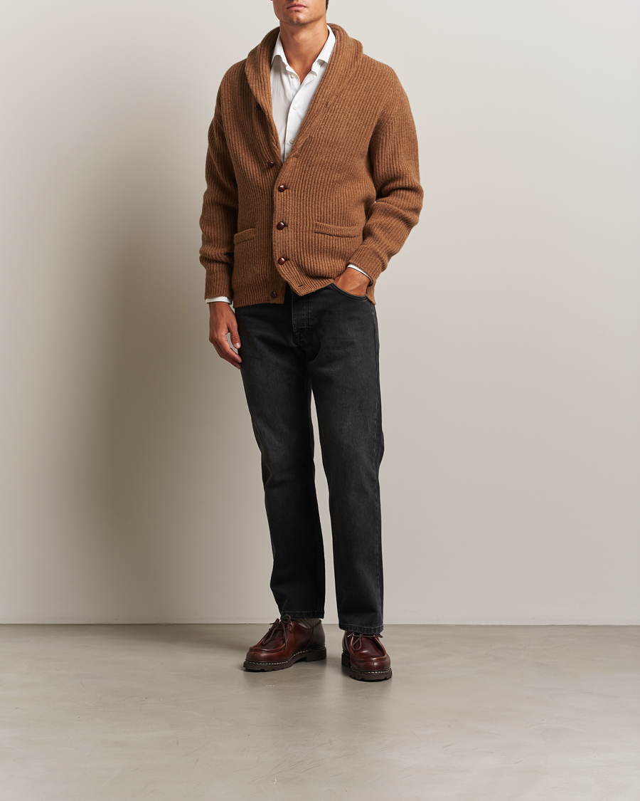 Uomini | Maglieria | William Lockie | Windsor Geelong Lambswool Shawl Cardigan Brown