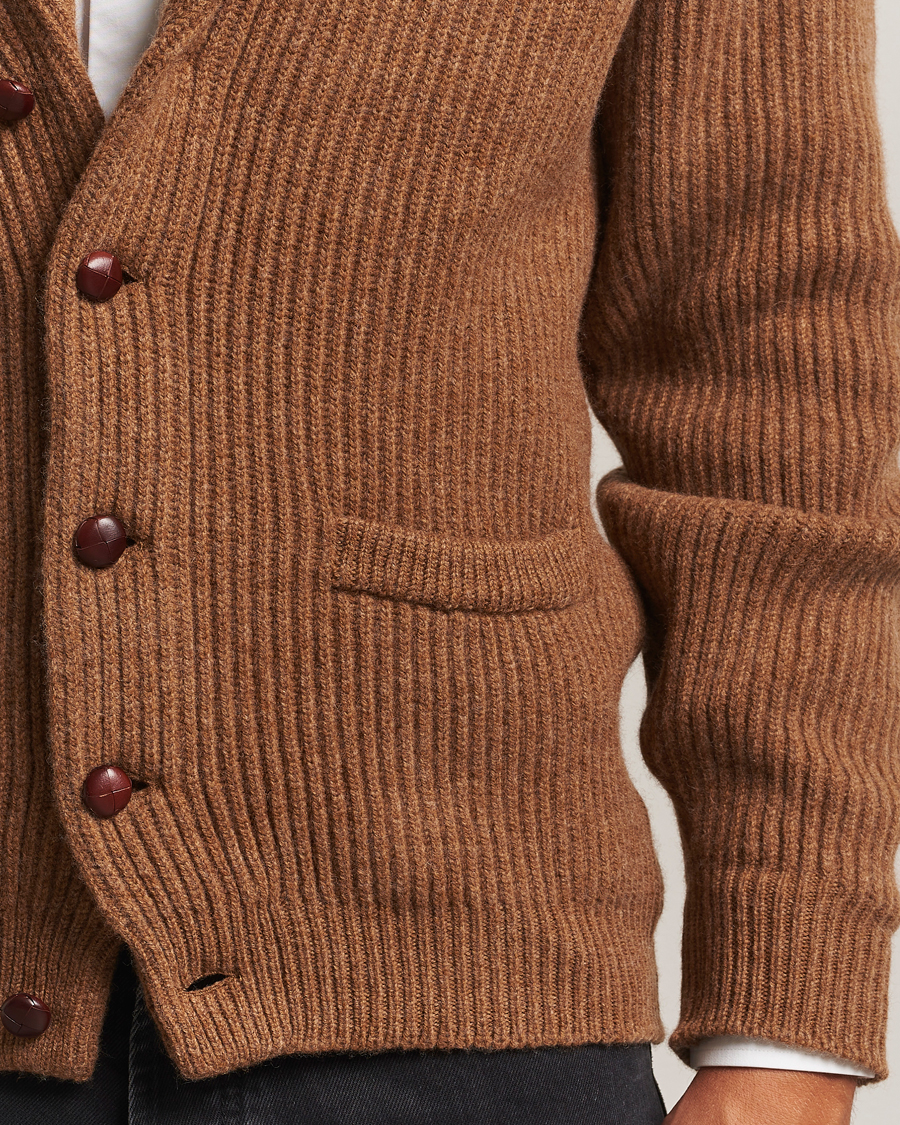 Uomini | Maglieria | William Lockie | Windsor Geelong Lambswool Shawl Cardigan Brown