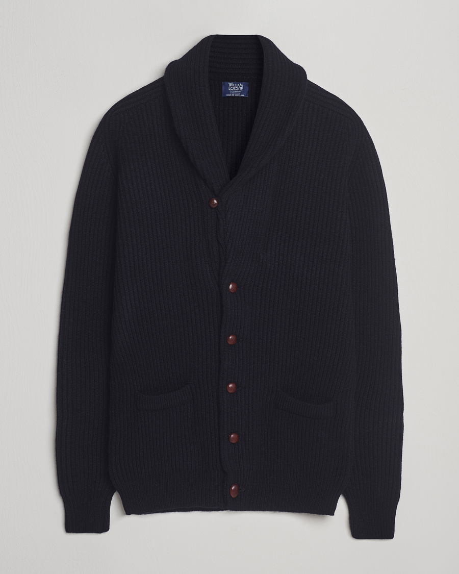Uomini | Maglieria | William Lockie | Windsor Geelong Lambswool Shawl Cardigan Navy
