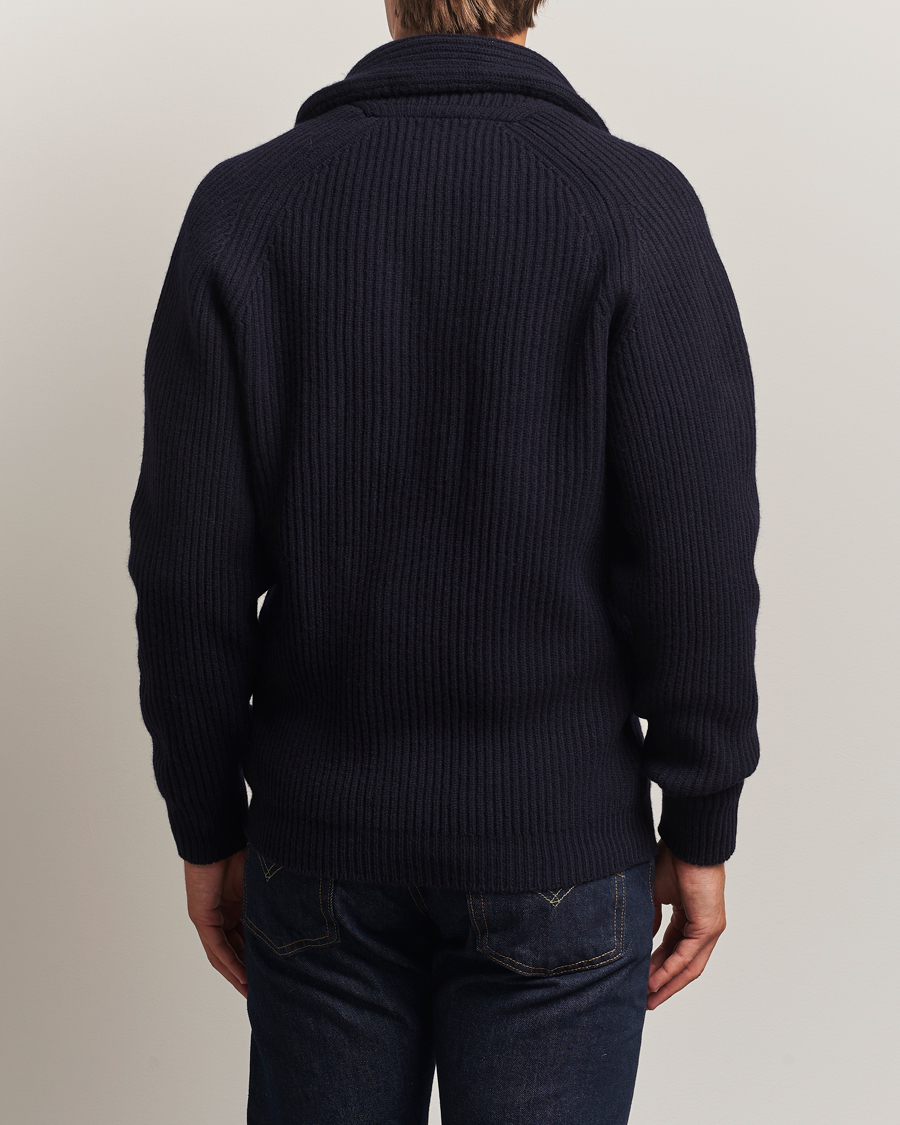 Uomini | Maglieria | William Lockie | Windsor Geelong Lambswool Shawl Cardigan Navy