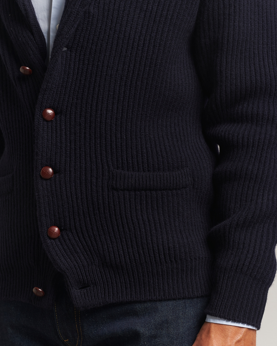 Uomini | Maglieria | William Lockie | Windsor Geelong Lambswool Shawl Cardigan Navy