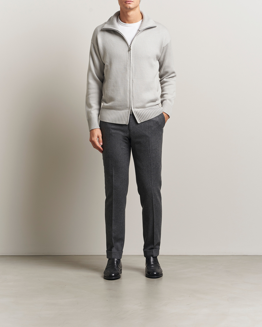 Uomini | Maglieria | Gran Sasso | Heavy Knitted Merino Full Zip Light Grey Melange