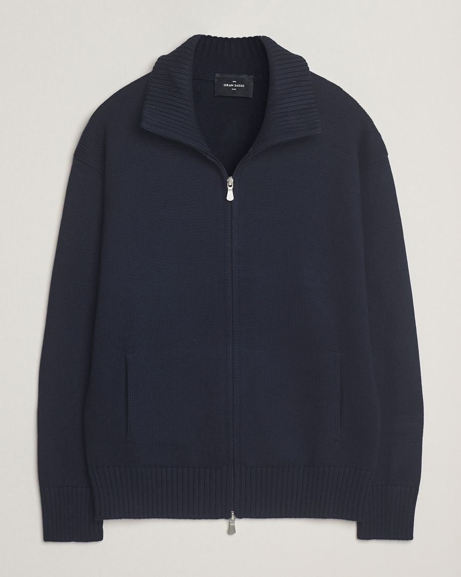 Uomini | Maglieria | Gran Sasso | Heavy Knitted Merino Full Zip Navy