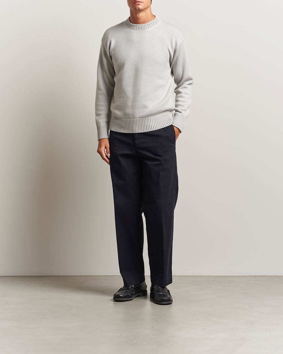 Uomini | Maglieria | Gran Sasso | Heavy Knitted Merino Crew Neck Light Grey Melange