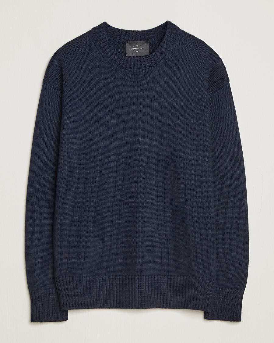 Uomini | Maglieria | Gran Sasso | Heavy Knitted Merino Crew Neck Navy