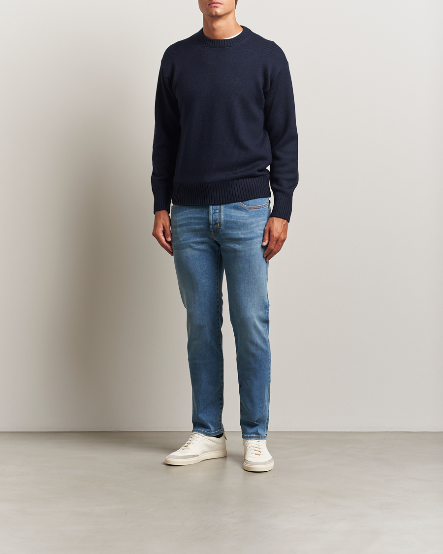 Uomini | Maglieria | Gran Sasso | Heavy Knitted Merino Crew Neck Navy