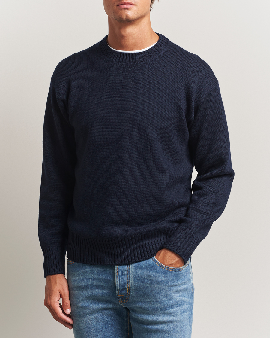 Uomini | Maglieria | Gran Sasso | Heavy Knitted Merino Crew Neck Navy