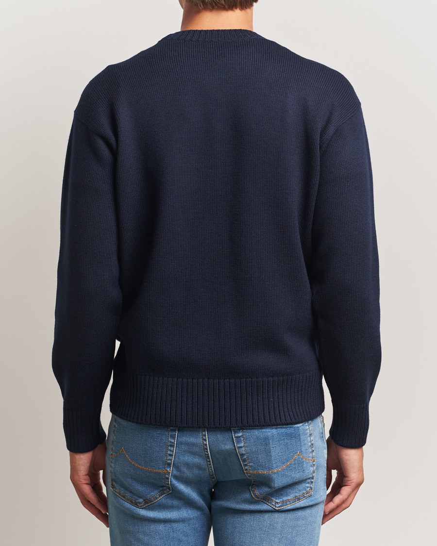 Uomini | Maglieria | Gran Sasso | Heavy Knitted Merino Crew Neck Navy