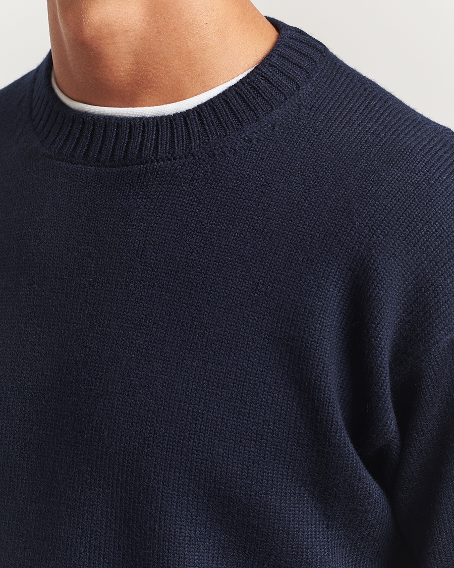 Uomini | Maglieria | Gran Sasso | Heavy Knitted Merino Crew Neck Navy