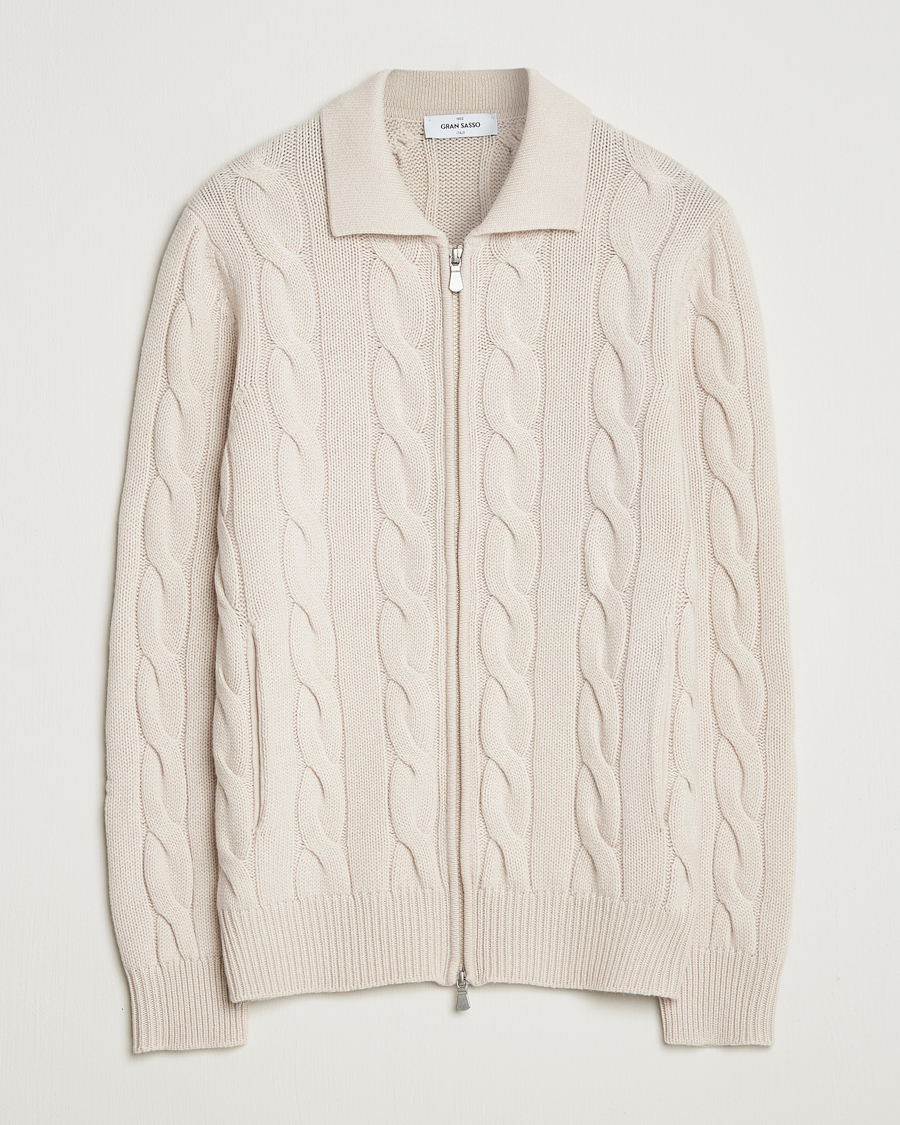 Uomini | Maglieria | Gran Sasso | Wool/Cashmere Cable Full Zip Light Beige Melange