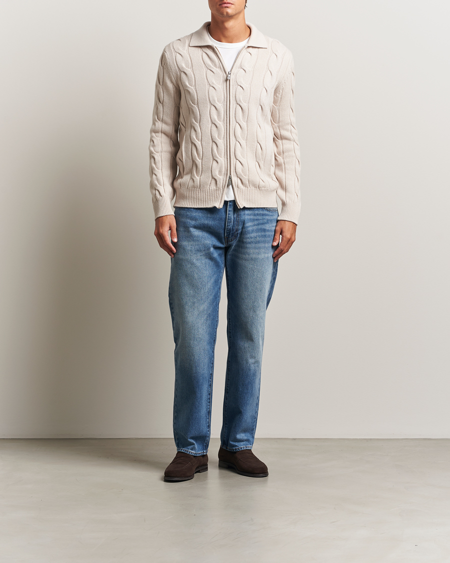 Uomini | Maglieria | Gran Sasso | Wool/Cashmere Cable Full Zip Light Beige Melange