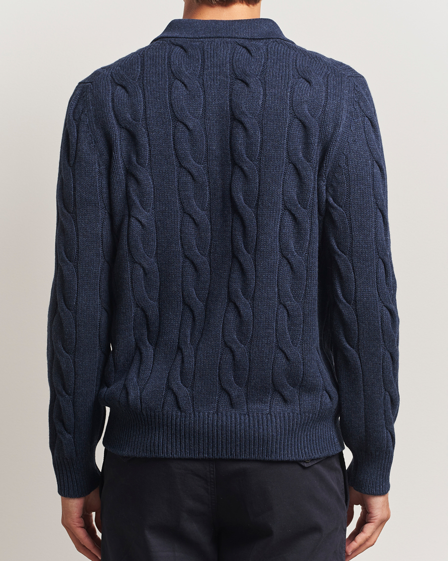 Uomini | Maglieria | Gran Sasso | Wool/Cashmere Cable Full Zip Navy Melange