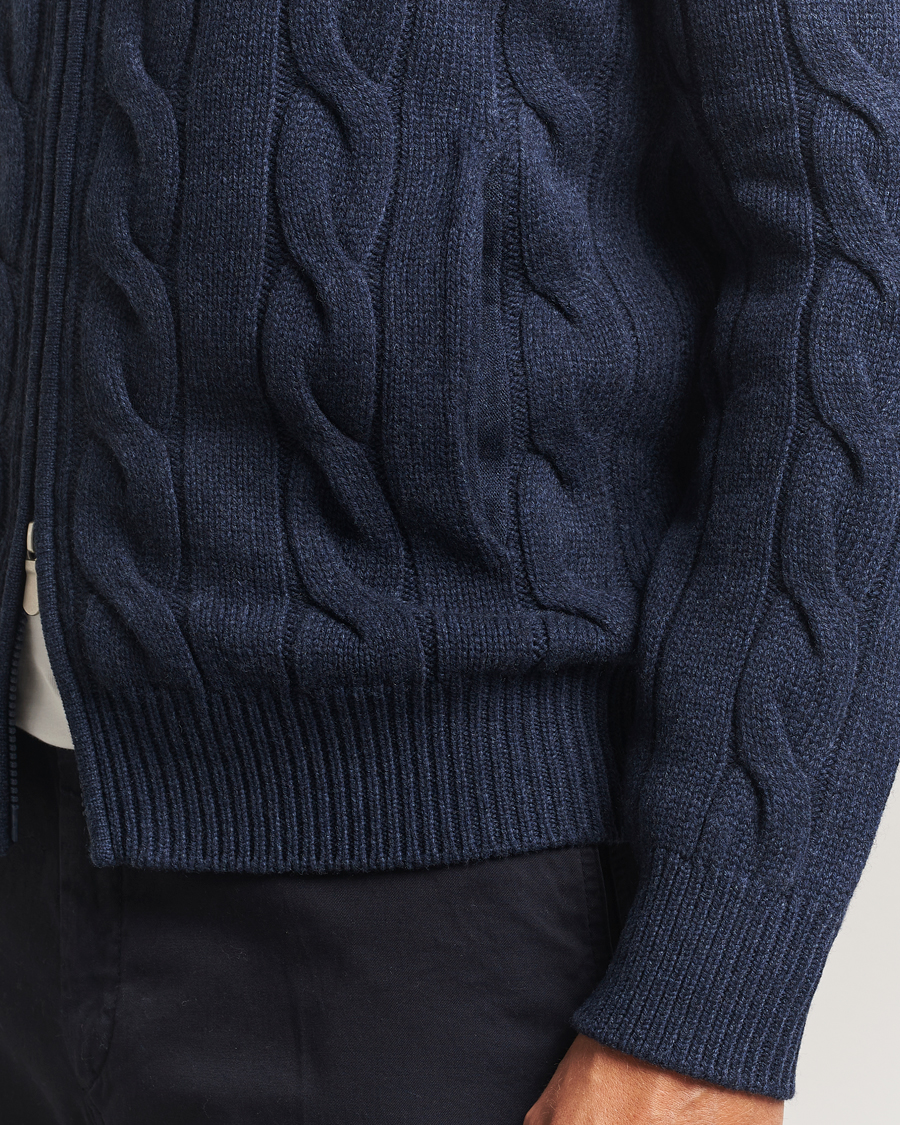 Uomini | Maglieria | Gran Sasso | Wool/Cashmere Cable Full Zip Navy Melange