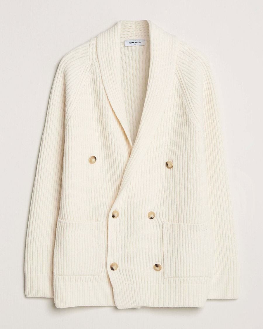Uomini | Maglieria | Gran Sasso | Shawl Collar Heavy Knitted Wool Cardigan Cream
