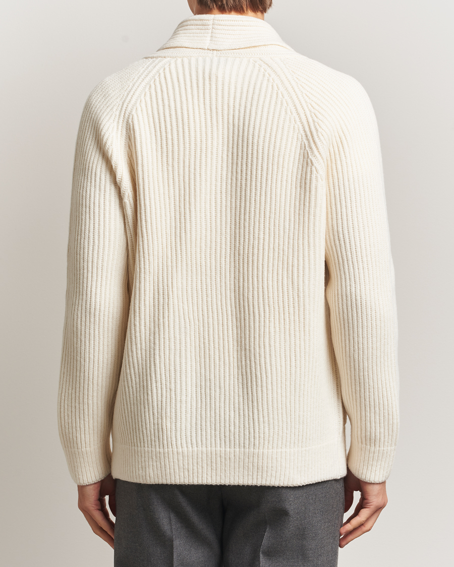 Uomini | Maglieria | Gran Sasso | Shawl Collar Heavy Knitted Wool Cardigan Cream