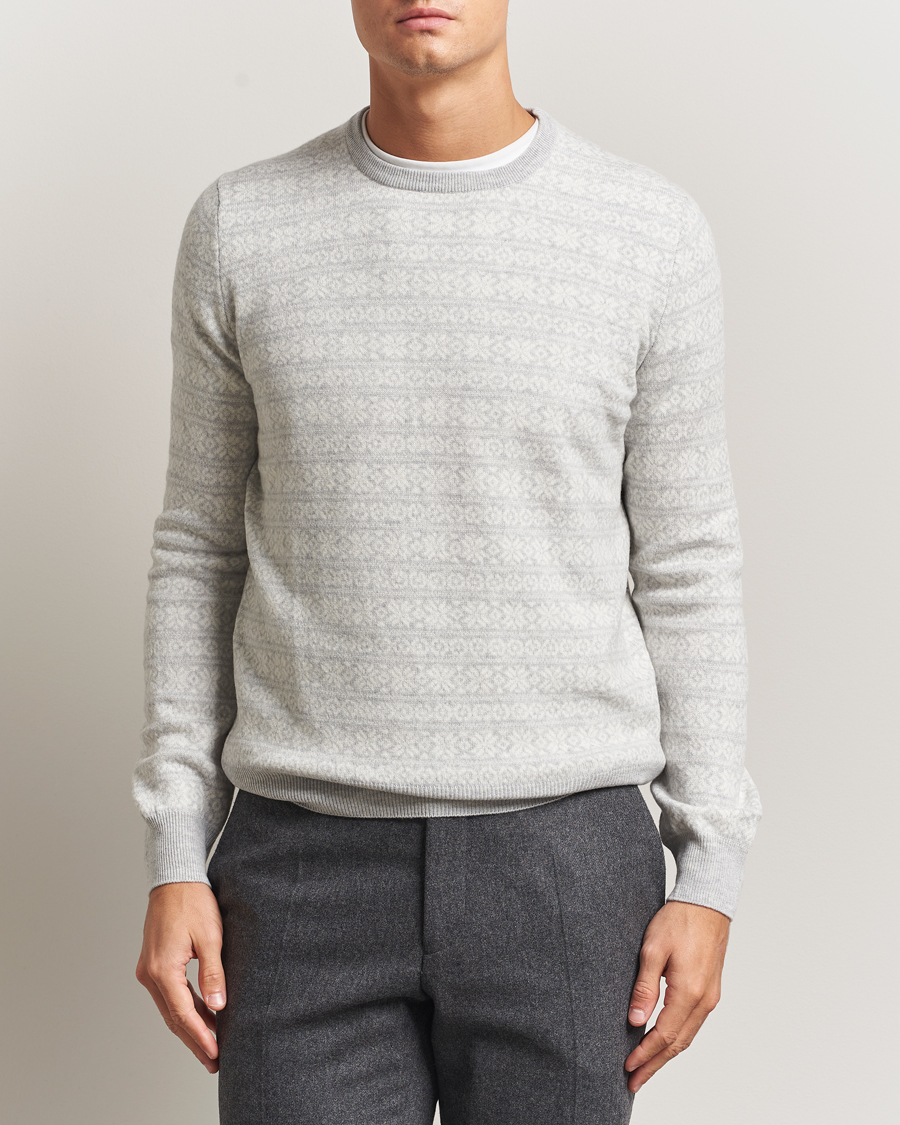 Uomini | Maglieria | Gran Sasso | Wool/Cashmere Fairisle Sweater Light Grey Melange