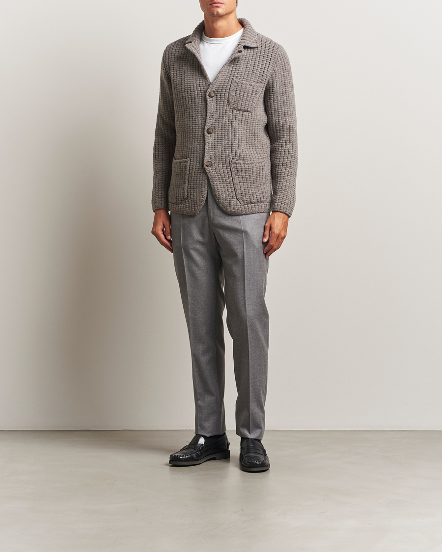 Uomini | Maglieria | Gran Sasso | Heavy Knitted Wool Cardigan Taupe Melange