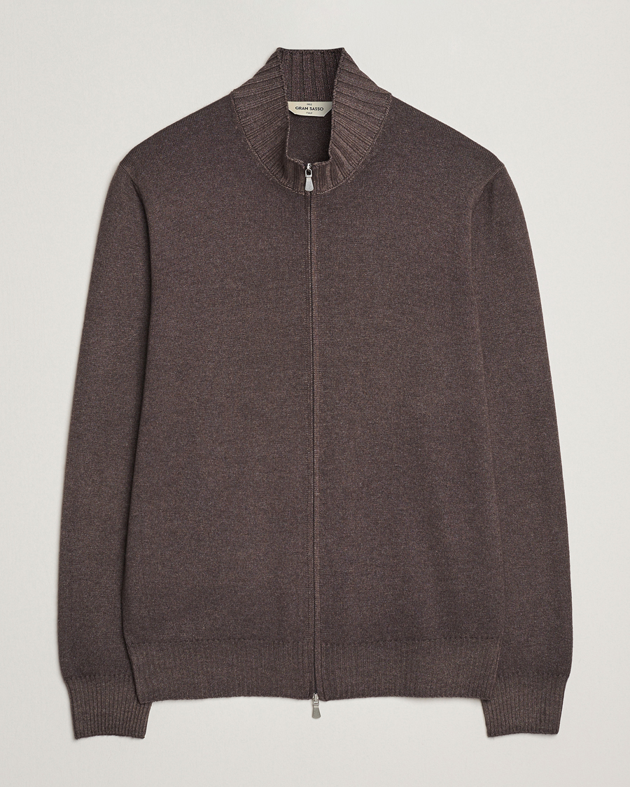 Uomini | Maglieria | Gran Sasso | Wool/Cashmere Washed Full Zip Brown Melange