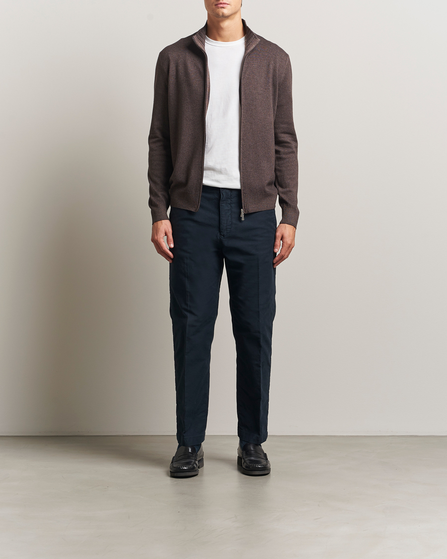 Uomini | Maglieria | Gran Sasso | Wool/Cashmere Washed Full Zip Brown Melange