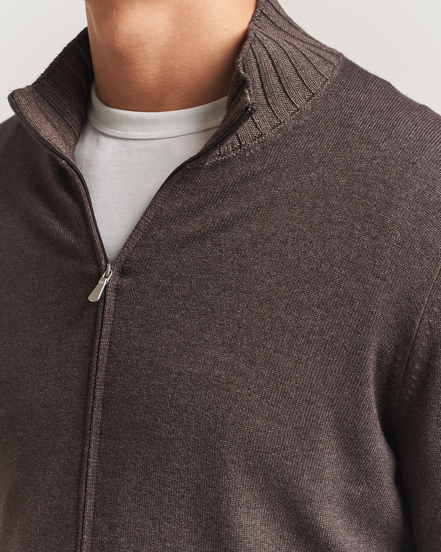 Uomini | Maglieria | Gran Sasso | Wool/Cashmere Washed Full Zip Brown Melange
