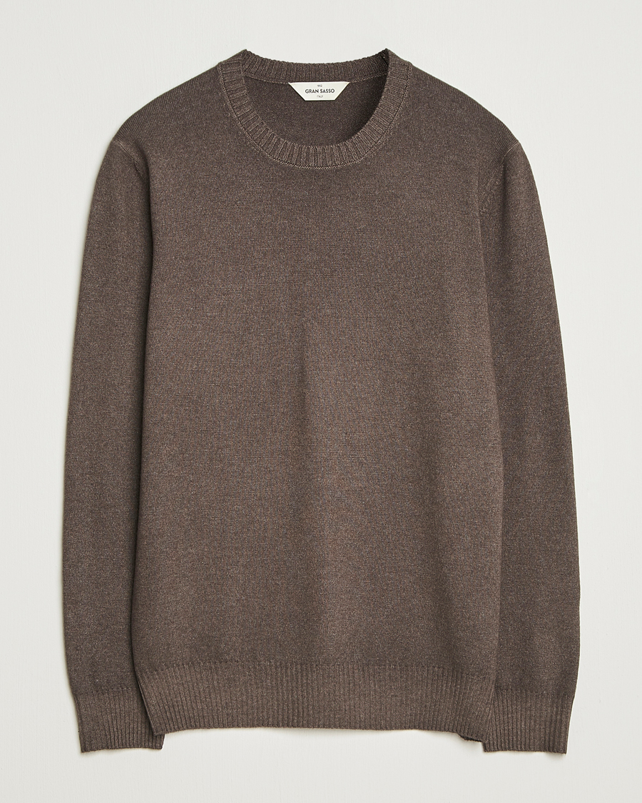 Uomini | Maglieria | Gran Sasso | Wool/Cashmere Washed Crew Neck Brown Melange