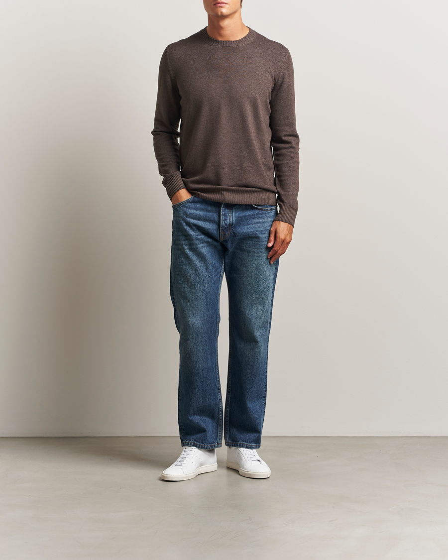 Uomini | Maglieria | Gran Sasso | Wool/Cashmere Washed Crew Neck Brown Melange