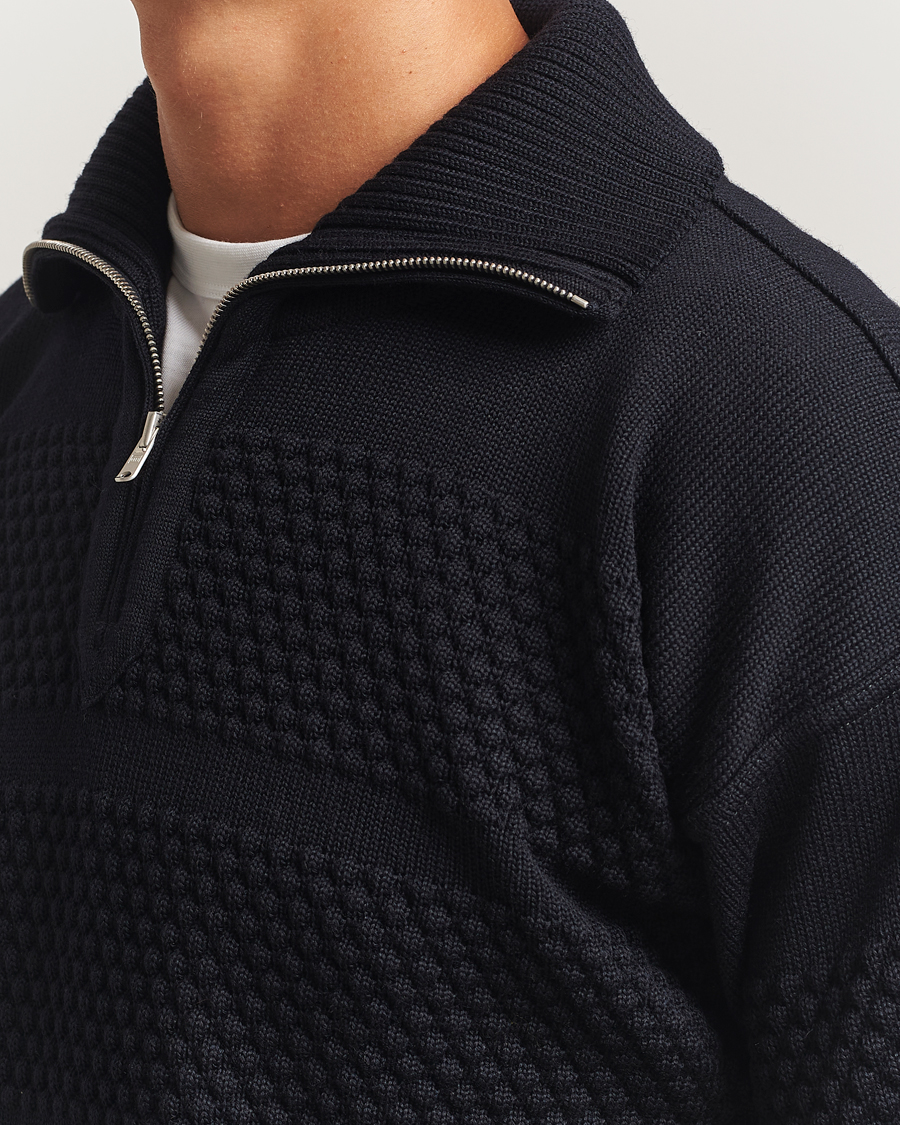 Uomini | Maglieria | S.N.S. Herning | Fisherman Wool Short Zip Navy
