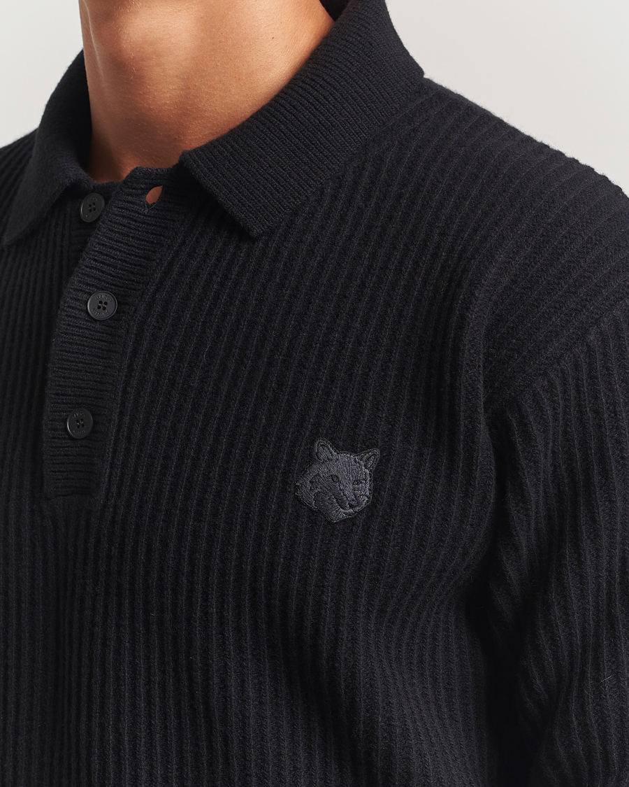 Uomini | Maglieria | Maison Kitsuné | Tonal Fox Head Wool Ribbed Polo Black