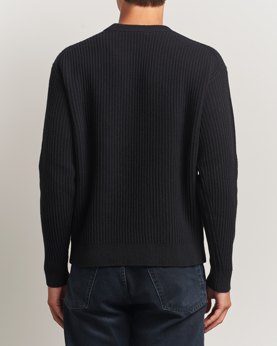 Uomini | Maglieria | Maison Kitsuné | Tonal Fox Head Wool Ribbed Sweater Black